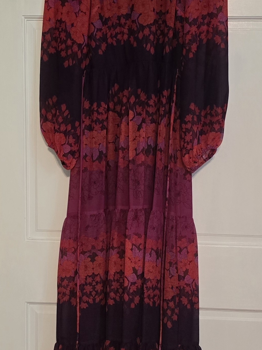 Long Sleeve Floral Ombre Maxi Dress in Red and Black